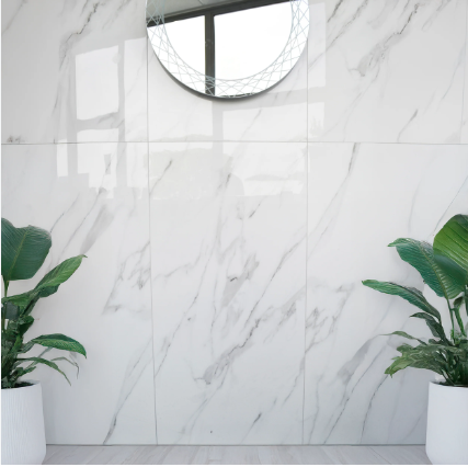 Classic Estaturio White Polished Marble Effect Porcelain Tile 30×60cm & 60×60cm