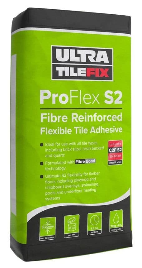 UltraTile ProFlex S2 Grey Rapid Set Fibre-Reinforced Tile Adhesive 20kg